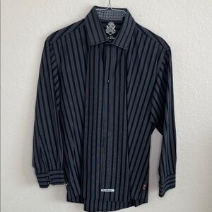 English Laundry Black and Gray Striped Dress Shirt